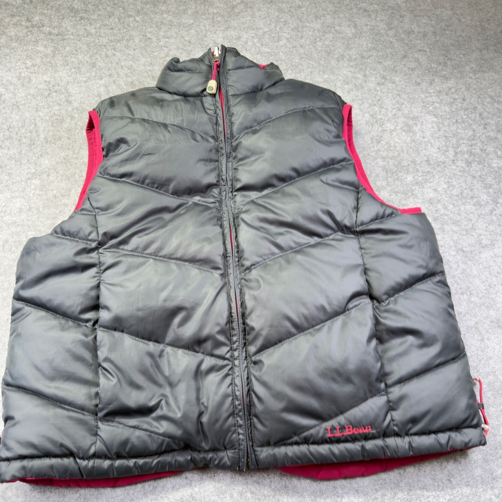 L.L. Bean Puffer Vest Women's Medium black Pink Excellent Reversible Quilted Zip